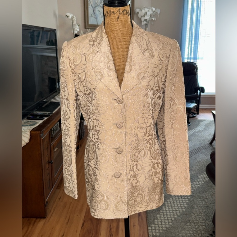 Mary McFadden Saks Fifth Avenue beige Brocade Jacquard silk blend blazer 8